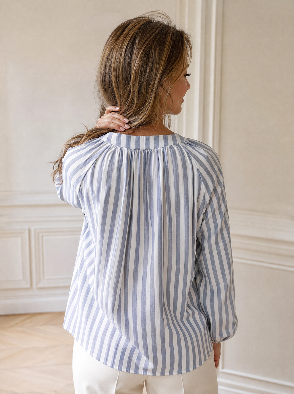 Striped Tie Front Long Sleeve Blouse - back