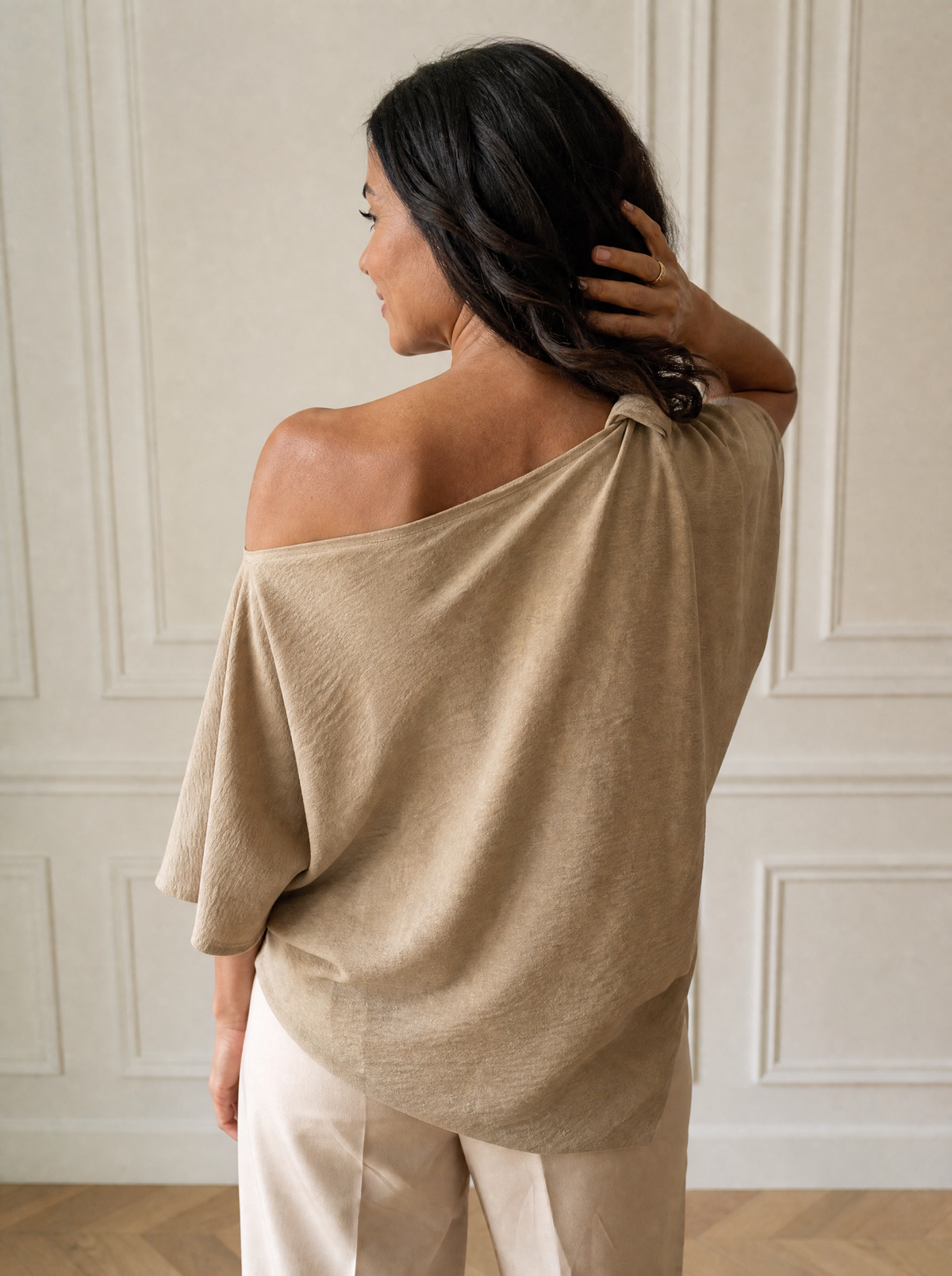 Full Size One-Shoulder Knot Detail Blouse Plus Size - back