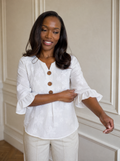 Full Size Floral Button Decor 3/4 Sleeve Blouse Plus Size - front