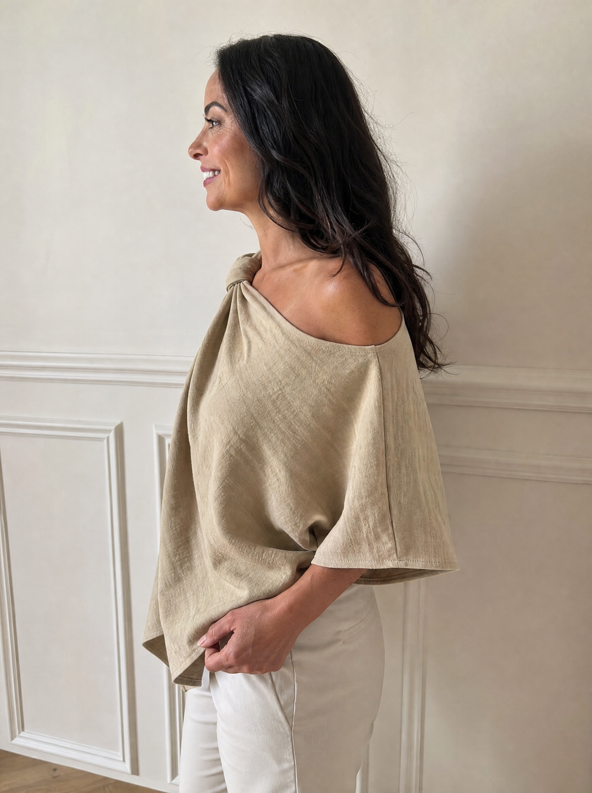 Full Size One-Shoulder Knot Detail Blouse Plus Size - side