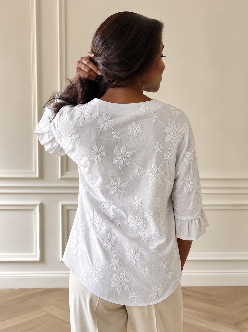 Full Size Floral Button Decor 3/4 Sleeve Blouse Plus Size - back