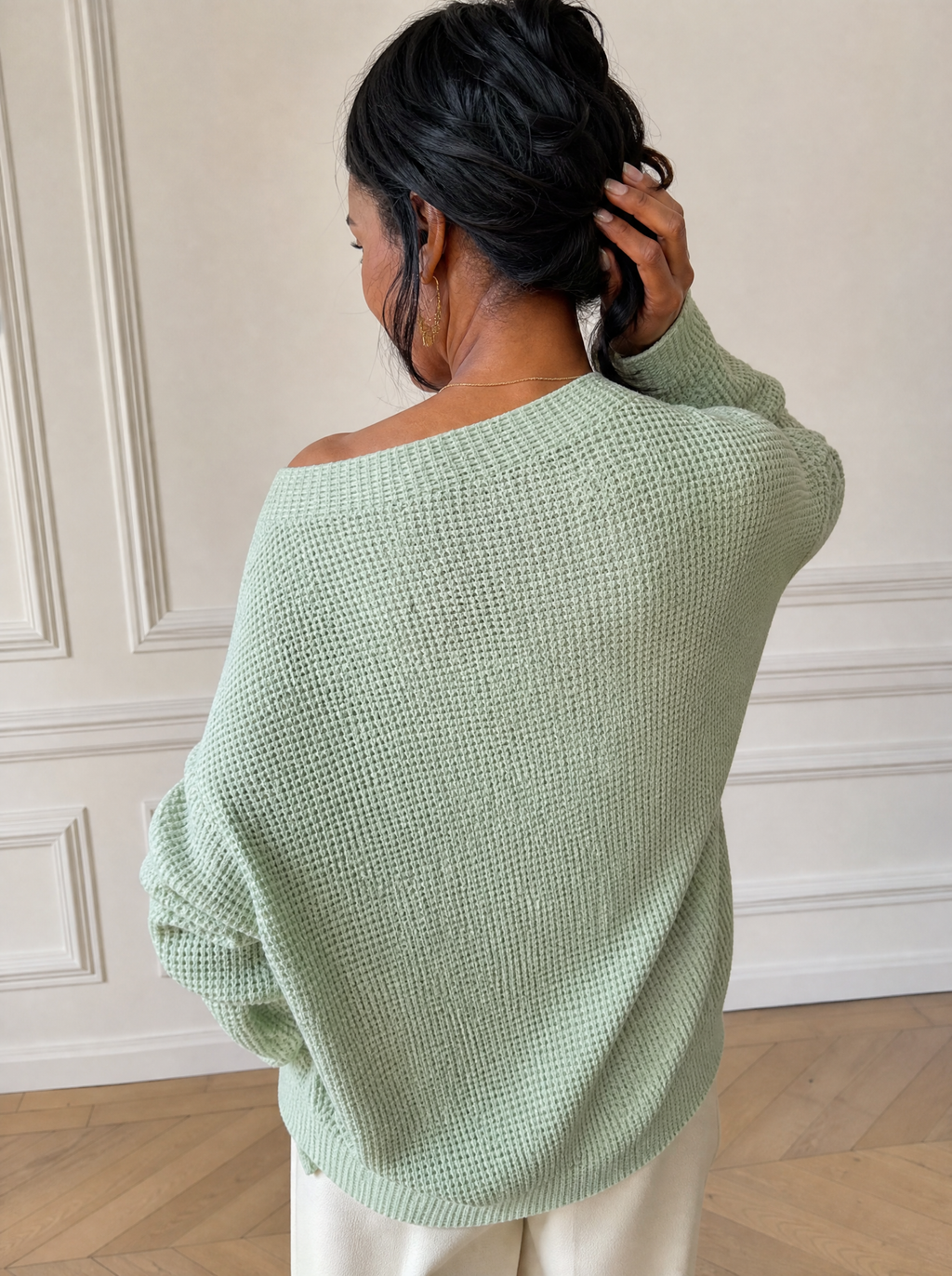Boat Neck Waffle Knit Top - back