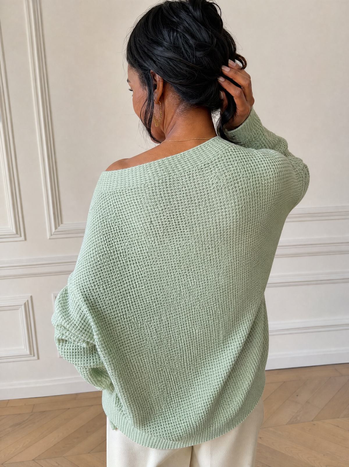 Boat Neck Waffle Knit Top - back