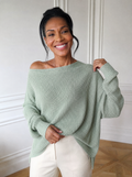 Boat Neck Waffle Knit Top - front