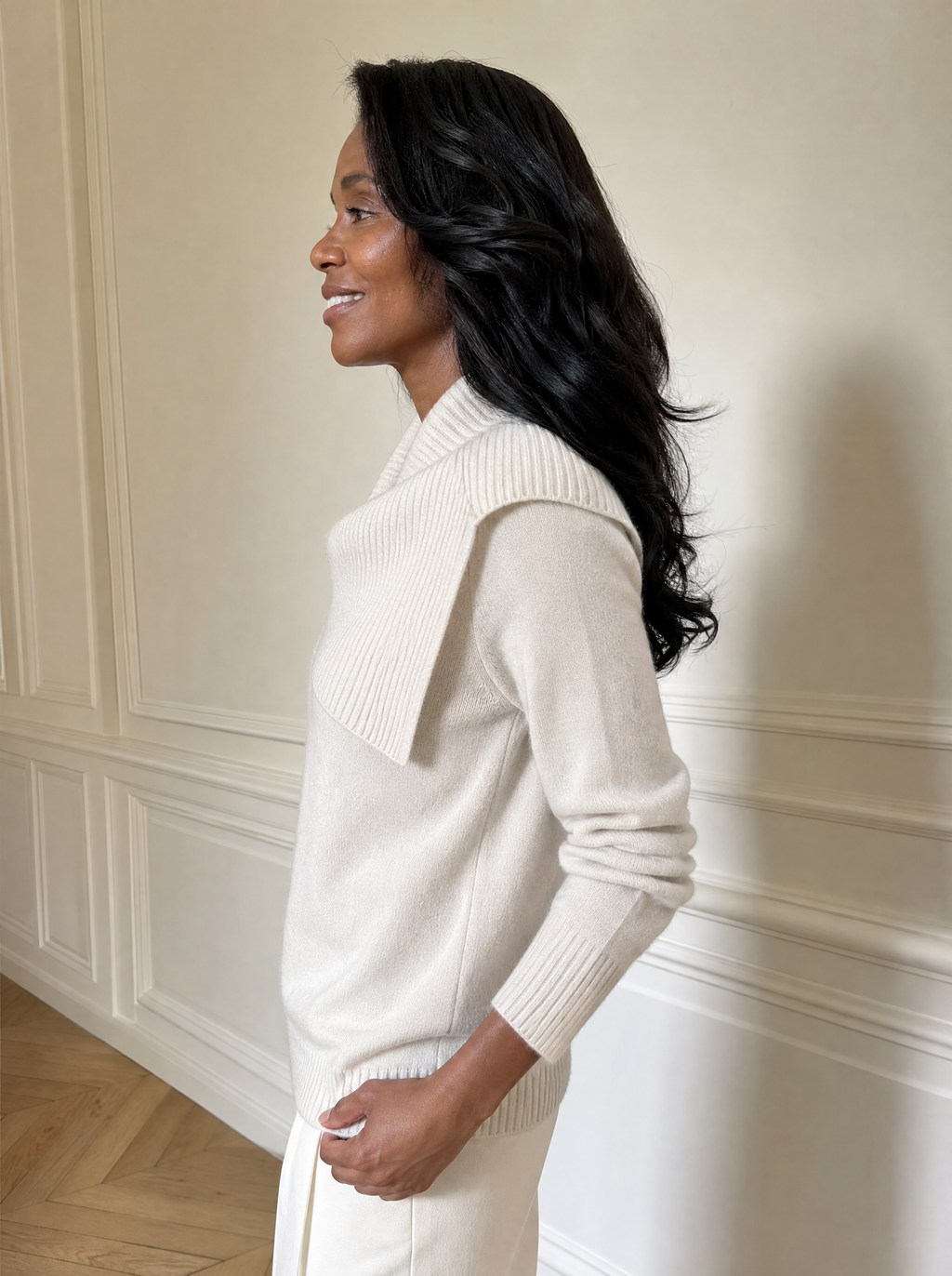 Full Size Asymmetric Ribbed Collar Sweater Plus Size - side