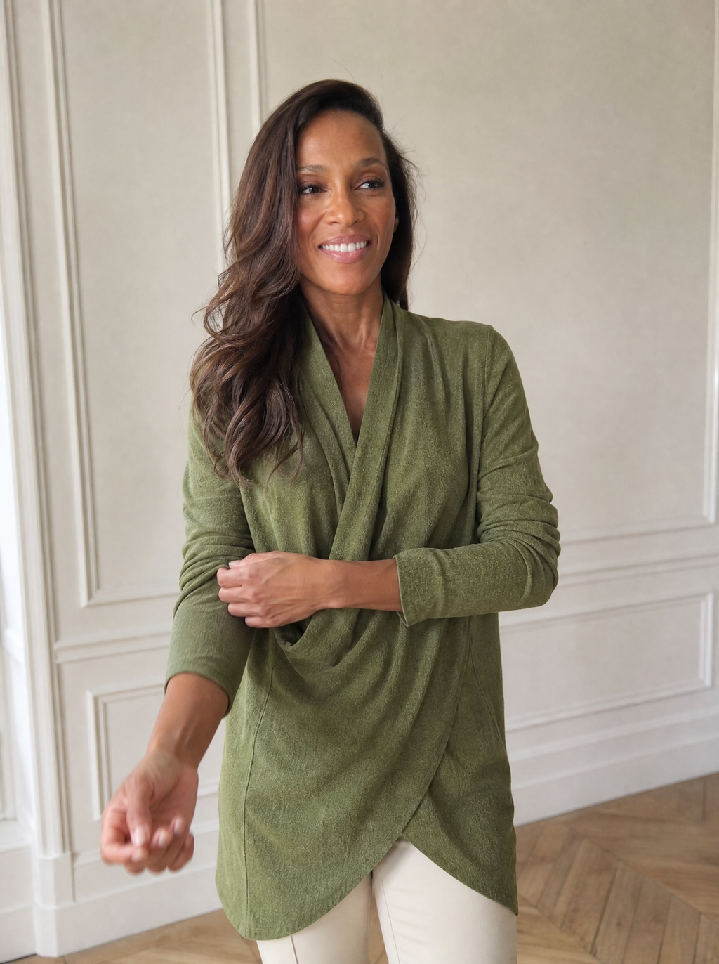 Full Size Wrap-Front Long Sleeve Blouse Plus Size - front