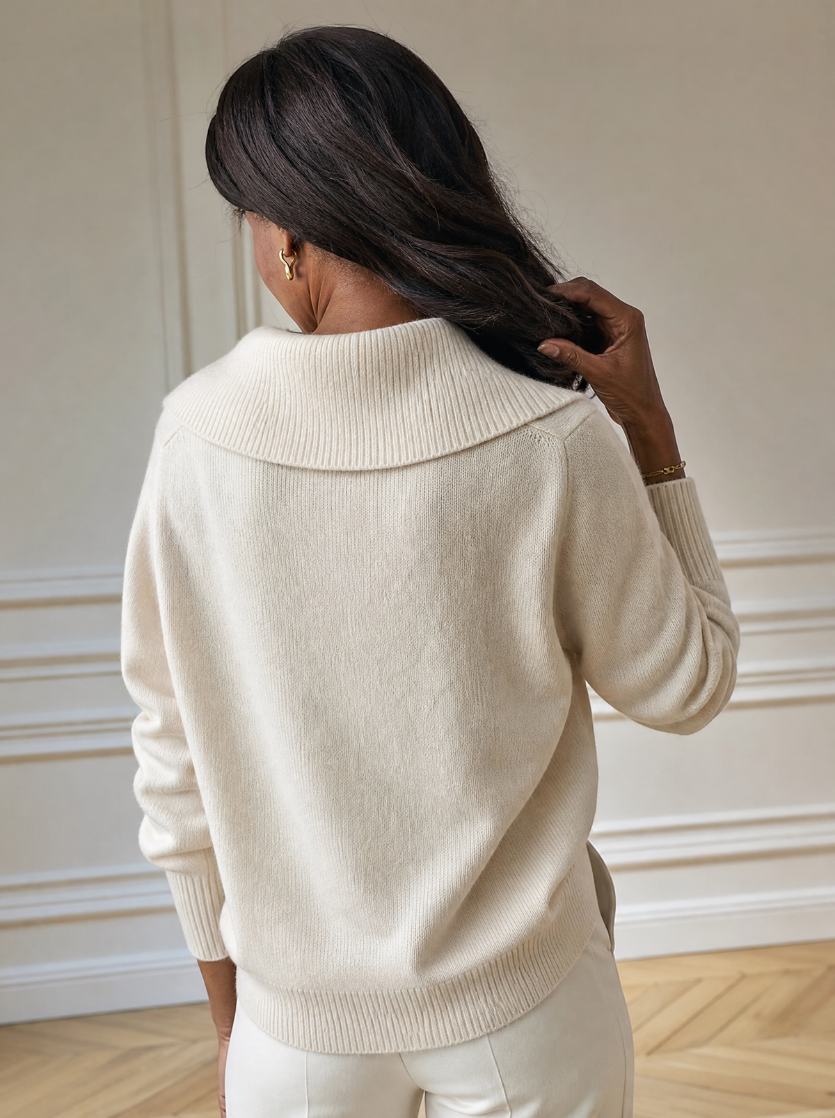 Full Size Asymmetric Ribbed Collar Sweater Plus Size - back
