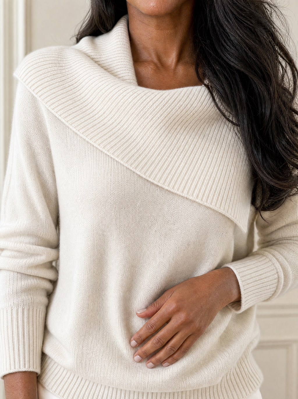 Full Size Asymmetric Ribbed Collar Sweater Plus Size - detail