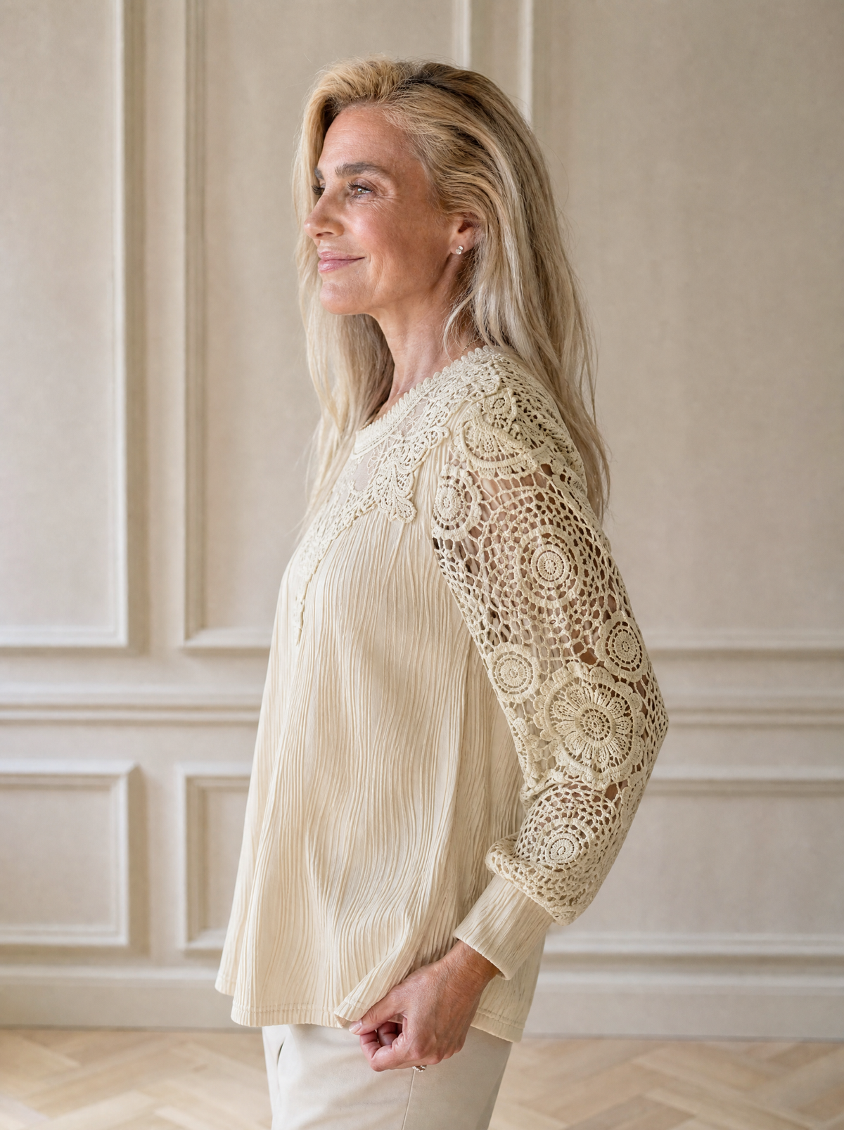 Lace Patchwork Long Sleeve Blouse - side