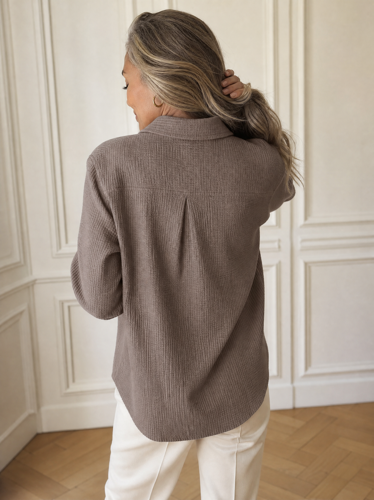 Waffle Knit Button-Down Long Sleeve Shirt - back