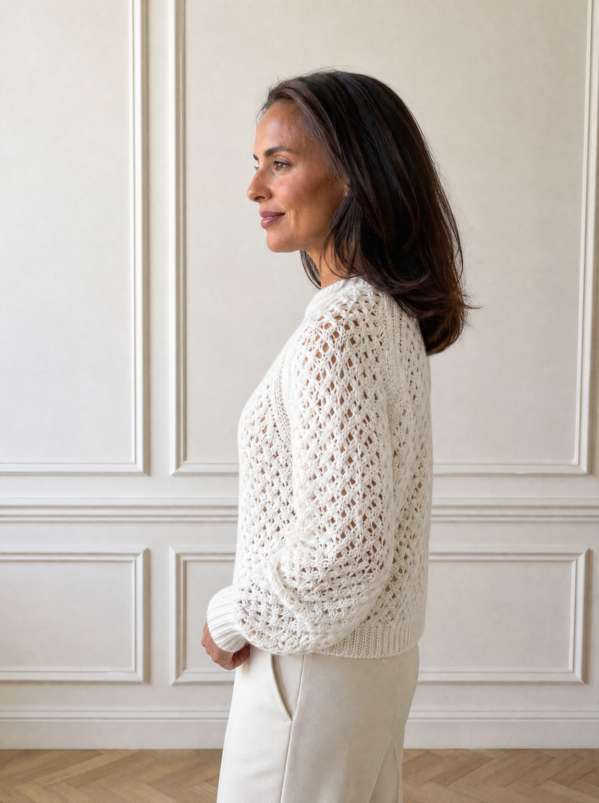 Crochet Knit Raglan Sleeve Sweater - side