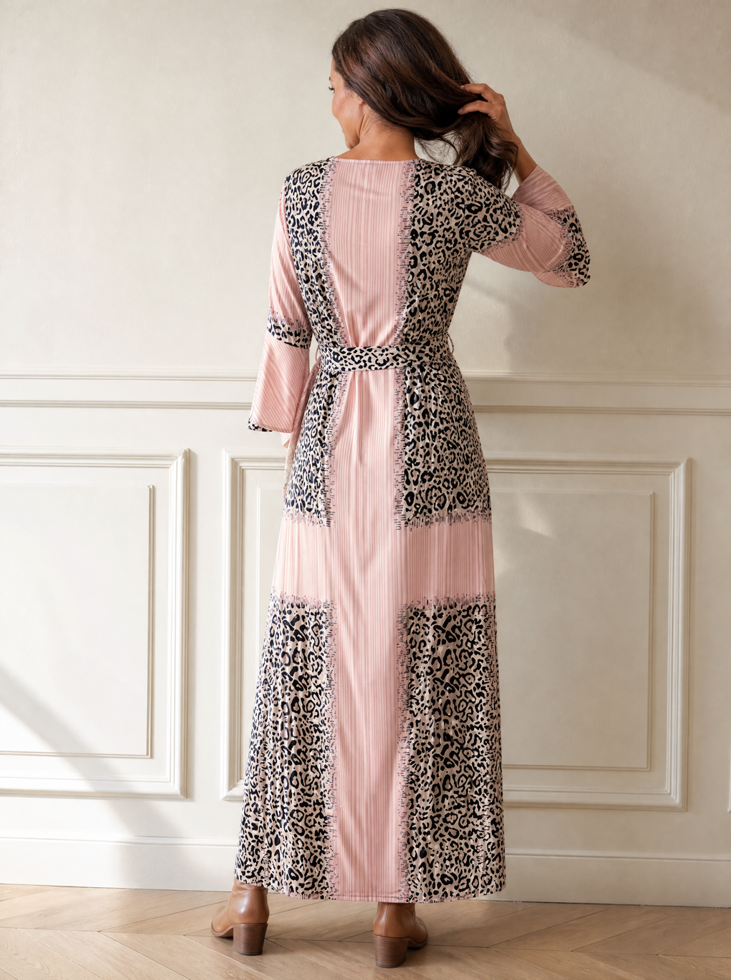 Full Size Leopard Print Patchwork Maxi Dress Plus Size - back