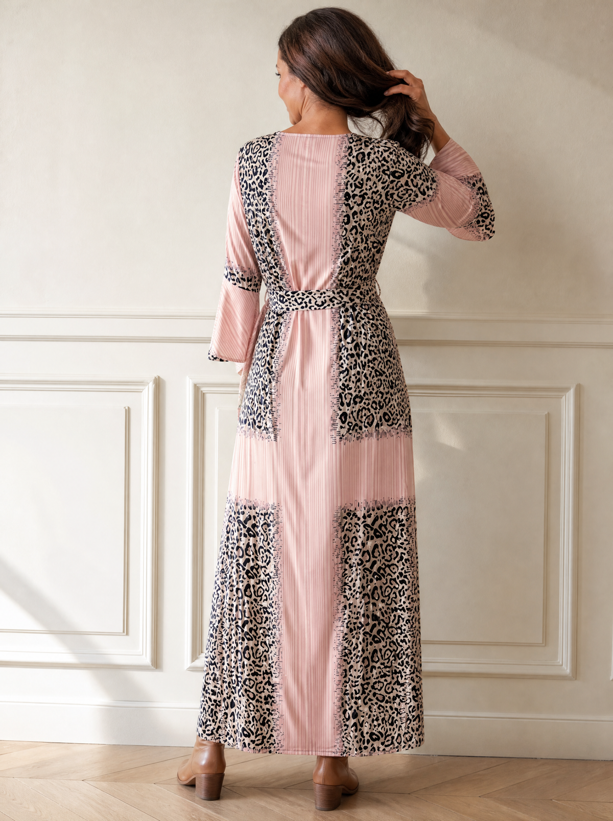 Full Size Leopard Print Patchwork Maxi Dress Plus Size - back