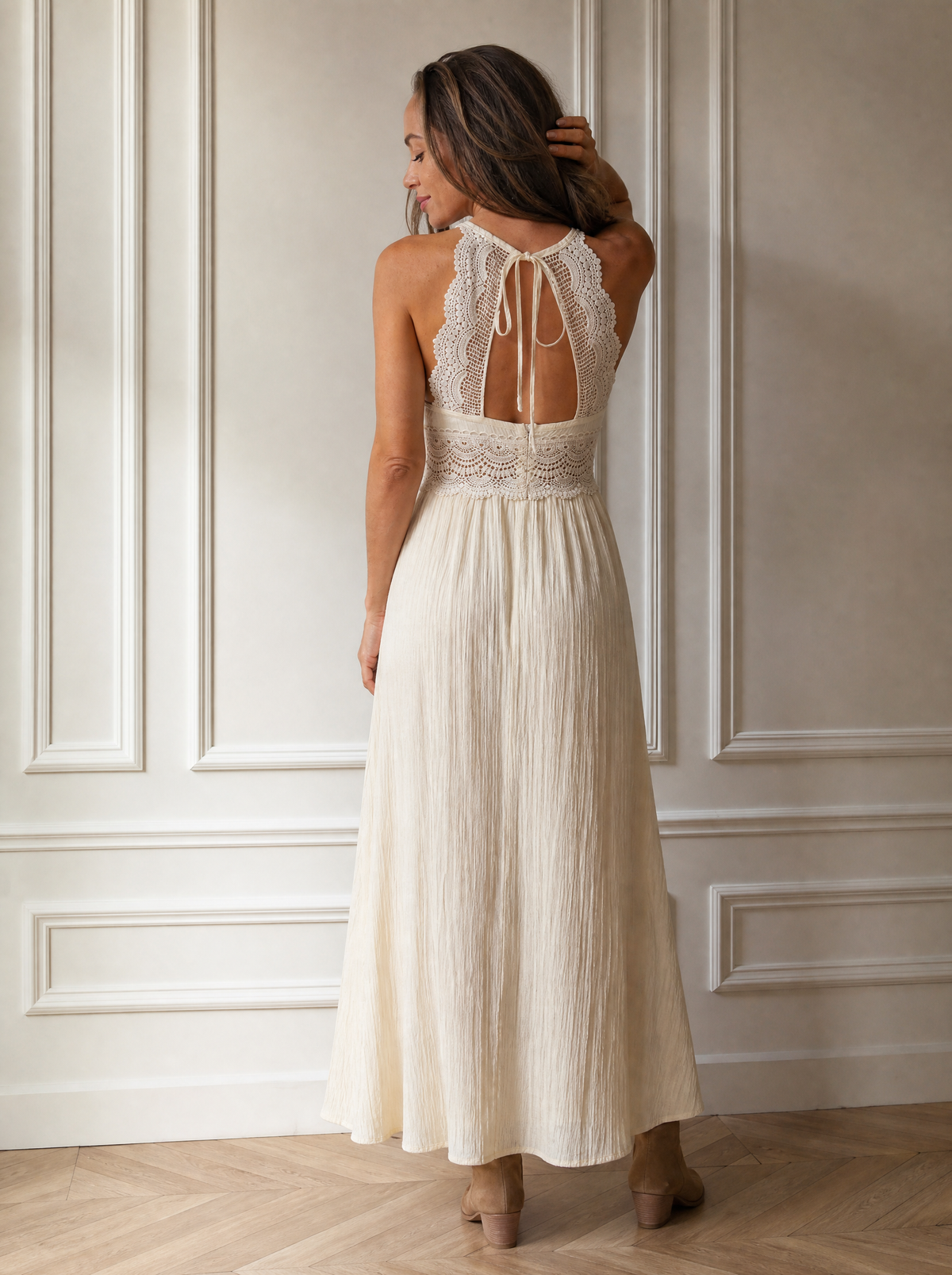 Lace Trim V-Neck Maxi Dress - back