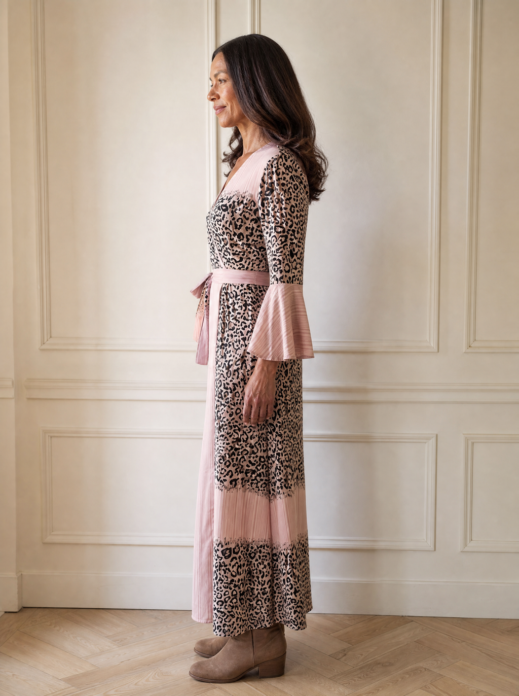 Full Size Leopard Print Patchwork Maxi Dress Plus Size - side