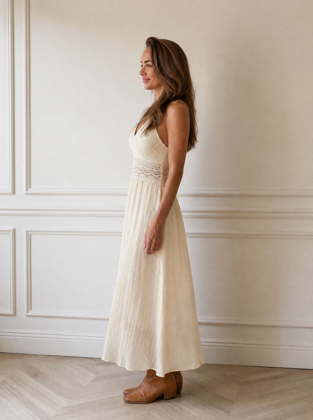 Lace Trim V-Neck Maxi Dress - side