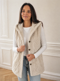 Hooded Button-Up Sherpa Vest Coat - front
